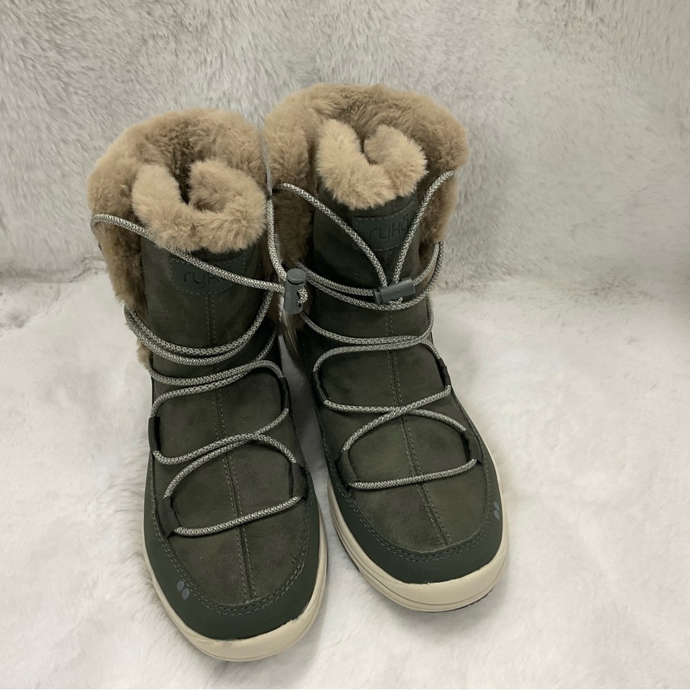 Women's Ryka Olive Green Fur-Trim Winter Boots